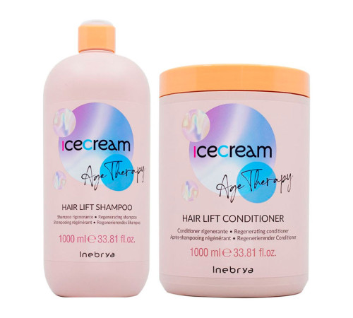 Набор Inebrya Ice Cream Age Therapy Hair Lift DUO шампунь и кондиционер для восстановления зрелых, пористых и химически обработанных волос, 2х1000 мл