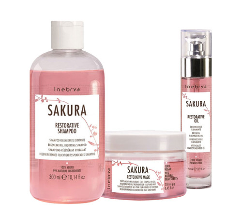 Набір Inebrya Sakura Restorative регенеруючі зволожуючі шампунь, маска та олія (300+200+50 мл)