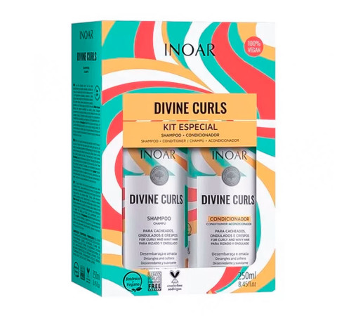 Набор Inoar Divine Curles бессульфатные шампунь и кондиционер для вьющихся волос, 2х250 мл