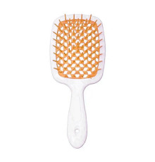 Janeke Продувний широкий гребінець для укладання волосся та сушіння феном Superbrush Plus Hollow Comb біла ручка з помаранчевими зубчиками