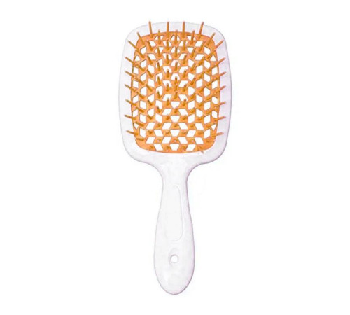 Janeke Продувний широкий гребінець для укладання волосся та сушіння феном Superbrush Plus Hollow Comb біла ручка з помаранчевими зубчиками