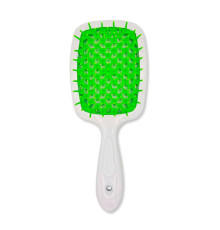 Janeke Продувний широкий гребінець для укладання волосся та сушіння феном Superbrush Plus Hollow Comb біла ручка із салатовими зубчиками