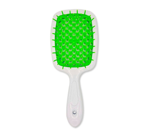 Janeke Продувний широкий гребінець для укладання волосся та сушіння феном Superbrush Plus Hollow Comb біла ручка із салатовими зубчиками