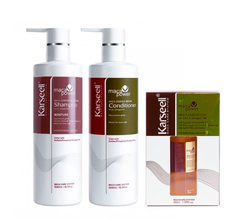 Набір Karseell Мaca Essence Repair TRIO шампунь, кондиціонер, олійка для пошкодженого волосся, 500/500/50 мл 