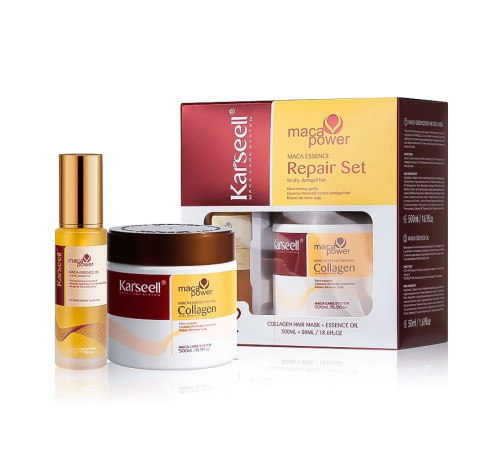 Набір Karseell Мaca Essence Repair маска і олійка для пошкодженого волосся в подарунковій коробці, 500/50 мл