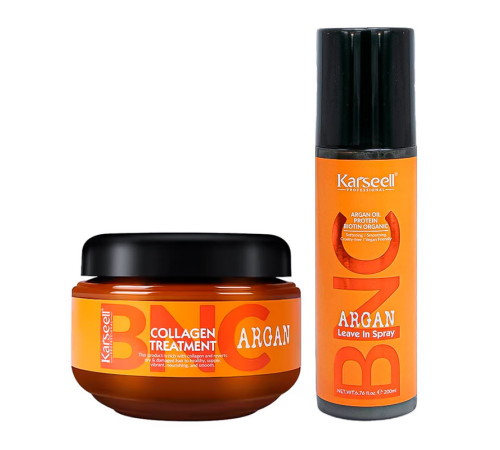 Набір Karseell BNC Argan DUO-3 колагенова маска і незмивний спрей для пошкодженого волосся, 550/200 мл