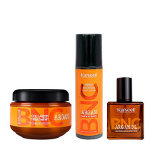 Набір Karseell BNC Argan TRIO-2 колагенова маска, незмивний спрей і арганова олійка для волосся, 550//200/60 мл