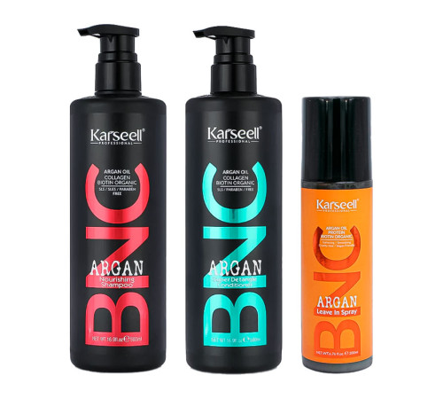 Набір Karseell BNC Argan TRIO-6 живильний шампунь, кондиціонер і спрей для волосся, 500//500/200 мл