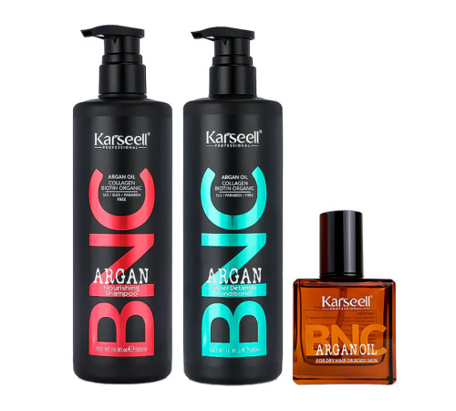 Набір Karseell BNC Argan TRIO-7 живильний шампунь, кондиціонер і арганова олійка для волосся, 500//500/60 мл
