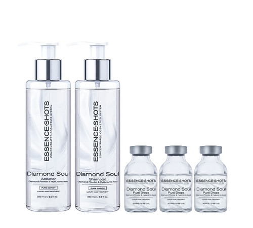 Набір KV-1 Essence Shots Diamond Soul для процедури холодного поновлення волосся (активатор 250 мл, шампунь 250 мл, ботокс 3х20 мл)