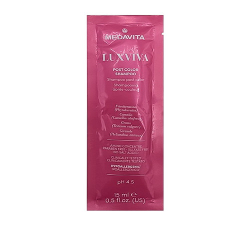 Шампунь Medavita Luxviva Post Color Acifying Shampoo для фарбованого волосся (кислий p.H 4,5), саше 15 мл