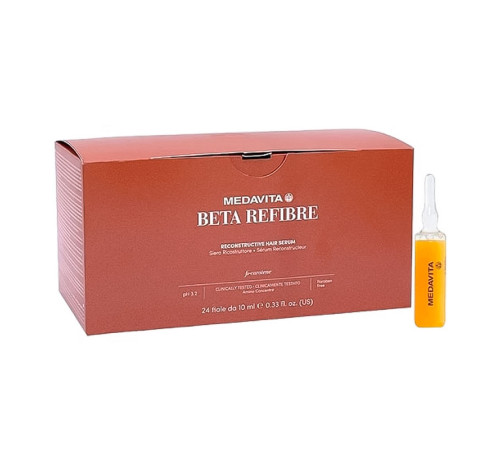 Сыворотка Medavita Beta Refibre Reconstructive Hair Serum для восстановления поврежденных волос, упаковка 24x10 мл