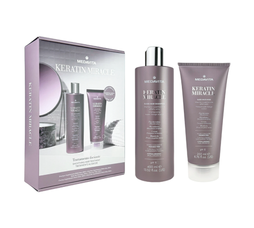 Подарунковий набір Medavita Keratin Miracle шампунь і маска для розгладження неслухняного та пухнастого волосся 400/200 мл