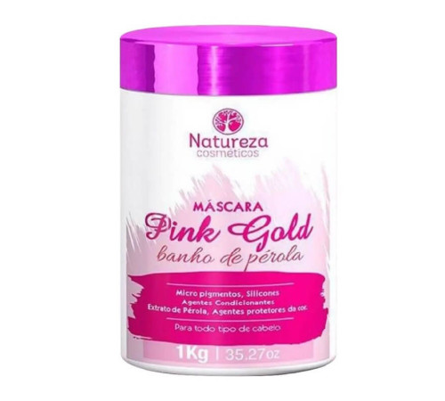 Зволожуюча маска для волосся Natureza Pink Gold Mascara Banho de Perola (рожева), 1000 мл (заводська)