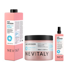 Набор Nevitaly TRIO Nat. Infusion Hydra Source шампунь, маска і спрей для зволоження сухого волосся, 1000/500/150 мл