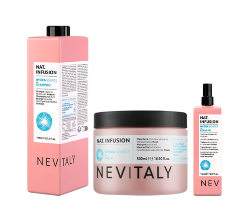 Набор Nevitaly TRIO Nat. Infusion Hydra Source шампунь, маска і спрей для зволоження сухого волосся, 1000/500/150 мл