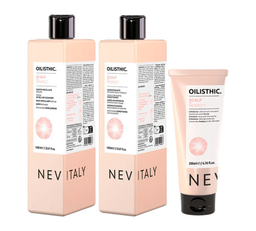 Набір Nevitaly Oilisthic Scalp Respect TRIO міцелярний шампунь, незмивний кондиціонер та очищувальний скраб, 1000/1000/200 мл