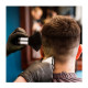 Щітка-змітка волосся з шиї після стрижки Barber-6 для перукаря барбера срібло кругла чорна щетина 95х39 мм