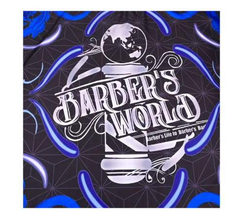 Парикмахерская накидка-пеньюар для клиента Barber`s World водостойкий нейлон 140х160 см черно-синяя