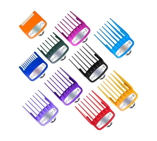 Набір універсальних насадок Barbertools з металічною кліпсою для машинок для стрижки волосся 10 штук 1,5 - 25 мм різнокольорові
