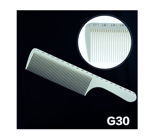 Гребінець для стрижки волосся Dr.Tsang Japan Comb G30 з ручкою та розміткою, 220 мм білий