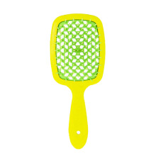 Продувний широкий гребінець Janeke для укладання волосся та сушіння феном Superbrush Plus Hollow Comb жовтий з салатовими зубчиками