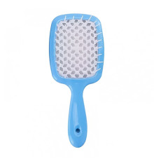 Продувний широкий гребінець Janeke для укладання волосся та сушіння феном Superbrush Plus Hollow Comb блакитний з білими зубчиками