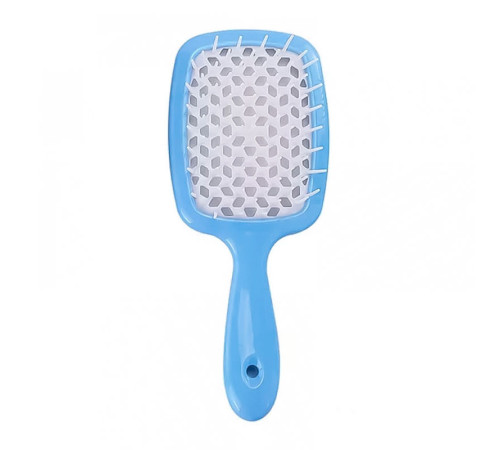 Продувний широкий гребінець Janeke для укладання волосся та сушіння феном Superbrush Plus Hollow Comb блакитний з білими зубчиками