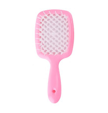 Продувний широкий гребінець Janeke для укладання волосся та сушіння феном Superbrush Plus Hollow Comb рожевий з білими зубчиками