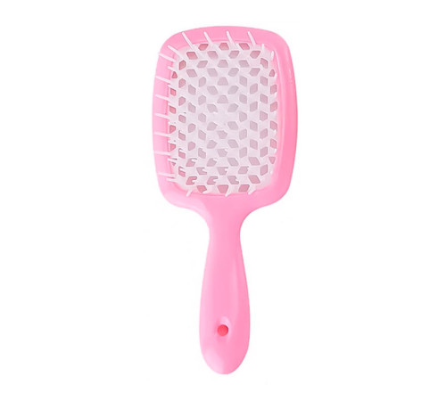 Продувная широкая расческа Janeke для укладки волос и сушки феном Superbrush Plus Hollow Comb розовая с белыми зубчиками