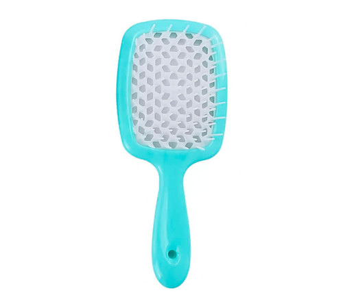 Продувная широкая расческа Janeke для укладки волос и сушки феном Superbrush Plus Hollow Comb бирюзовая с белыми зубчиками