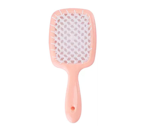 Продувная широкая расческа Janeke для укладки волос и сушки феном Superbrush Plus Hollow Comb бежевая с белыми зубчиками