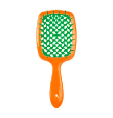 Продувний широкий гребінець Janeke для укладання волосся та сушіння феном Superbrush Plus Hollow Comb помаранчевий з зеленими зубчиками