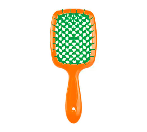 Продувний широкий гребінець Janeke для укладання волосся та сушіння феном Superbrush Plus Hollow Comb помаранчевий з зеленими зубчиками