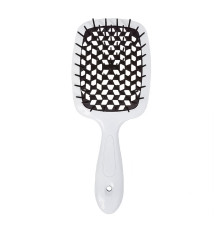 Janeke Продувний широкий гребінець для укладання волосся та сушіння феном Superbrush Plus Hollow Comb біла ручка з чорними зубчиками