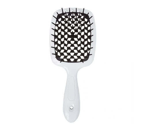 Janeke Продувний широкий гребінець для укладання волосся та сушіння феном Superbrush Plus Hollow Comb біла ручка з чорними зубчиками