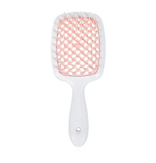 Janeke Продувний широкий гребінець для укладання волосся та сушіння феном Superbrush Plus Hollow Comb біла ручка з кремовими зубчиками