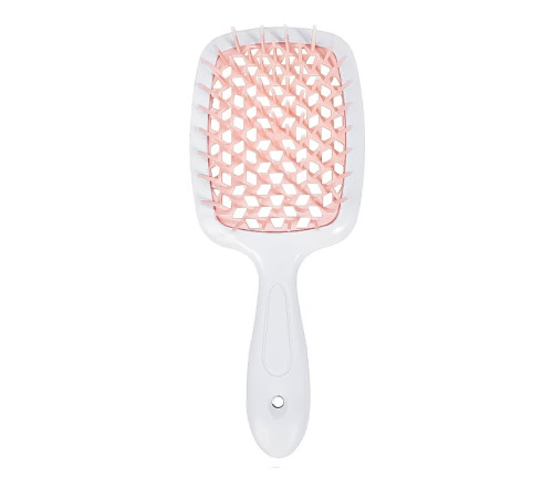 Janeke Продувний широкий гребінець для укладання волосся та сушіння феном Superbrush Plus Hollow Comb біла ручка з кремовими зубчиками