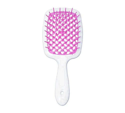 Janeke Продувний широкий гребінець для укладання волосся та сушіння феном Superbrush Plus Hollow Comb біла з рожевими зубчиками