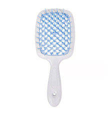Janeke Продувний широкий гребінець для укладання волосся та сушіння феном Superbrush Plus Hollow Comb біла ручка з синіми зубчиками