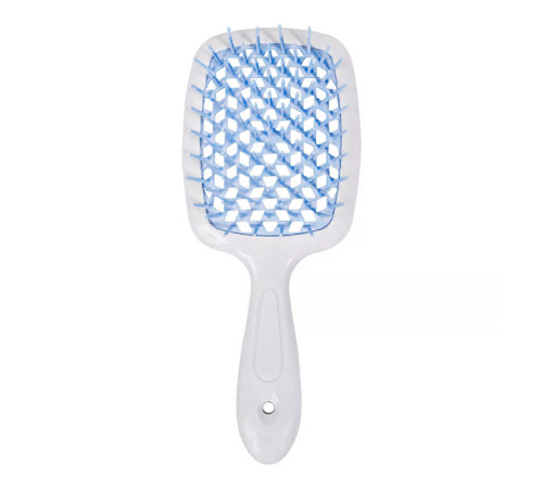 Janeke Продувний широкий гребінець для укладання волосся та сушіння феном Superbrush Plus Hollow Comb біла ручка з синіми зубчиками