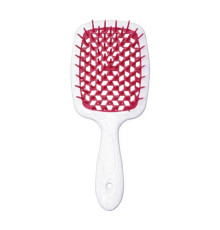 Janeke Продувний широкий гребінець для укладання волосся та сушіння феном Superbrush Plus Hollow Comb біла ручка з вишневими зубчиками