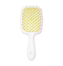Janeke Продувний широкий гребінець для укладання волосся та сушіння феном Superbrush Plus Hollow Comb біла ручка з жовтими зубчиками