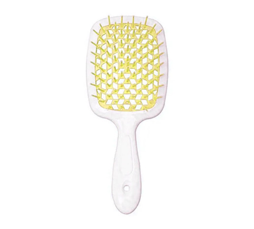 Janeke Продувний широкий гребінець для укладання волосся та сушіння феном Superbrush Plus Hollow Comb біла ручка з жовтими зубчиками