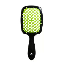 Janeke Продувний широкий гребінець для укладання волосся та сушіння феном Superbrush Plus Hollow Comb чорна з зеленими зубчиками