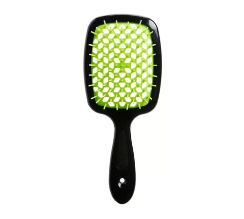 Janeke Продувний широкий гребінець для укладання волосся та сушіння феном Superbrush Plus Hollow Comb чорна з зеленими зубчиками