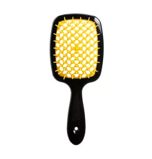 Janeke Продувний широкий гребінець для укладання волосся та сушіння феном Superbrush Plus Hollow Comb чорна з жовтими зубчиками