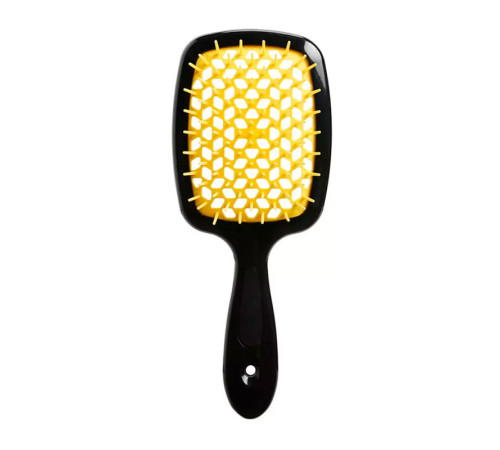 Janeke Продувний широкий гребінець для укладання волосся та сушіння феном Superbrush Plus Hollow Comb чорна з жовтими зубчиками