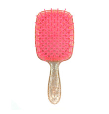 Janeke продувний гребінець для укладання та сушіння феном Superbrush Plus Hollow Comb прозорий з блискітками рожеві зубчики