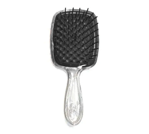 Janeke Продувний широкий гребінець для укладання волосся та сушіння феном Superbrush Plus Hollow Comb прозора ручка з чорними зубчиками